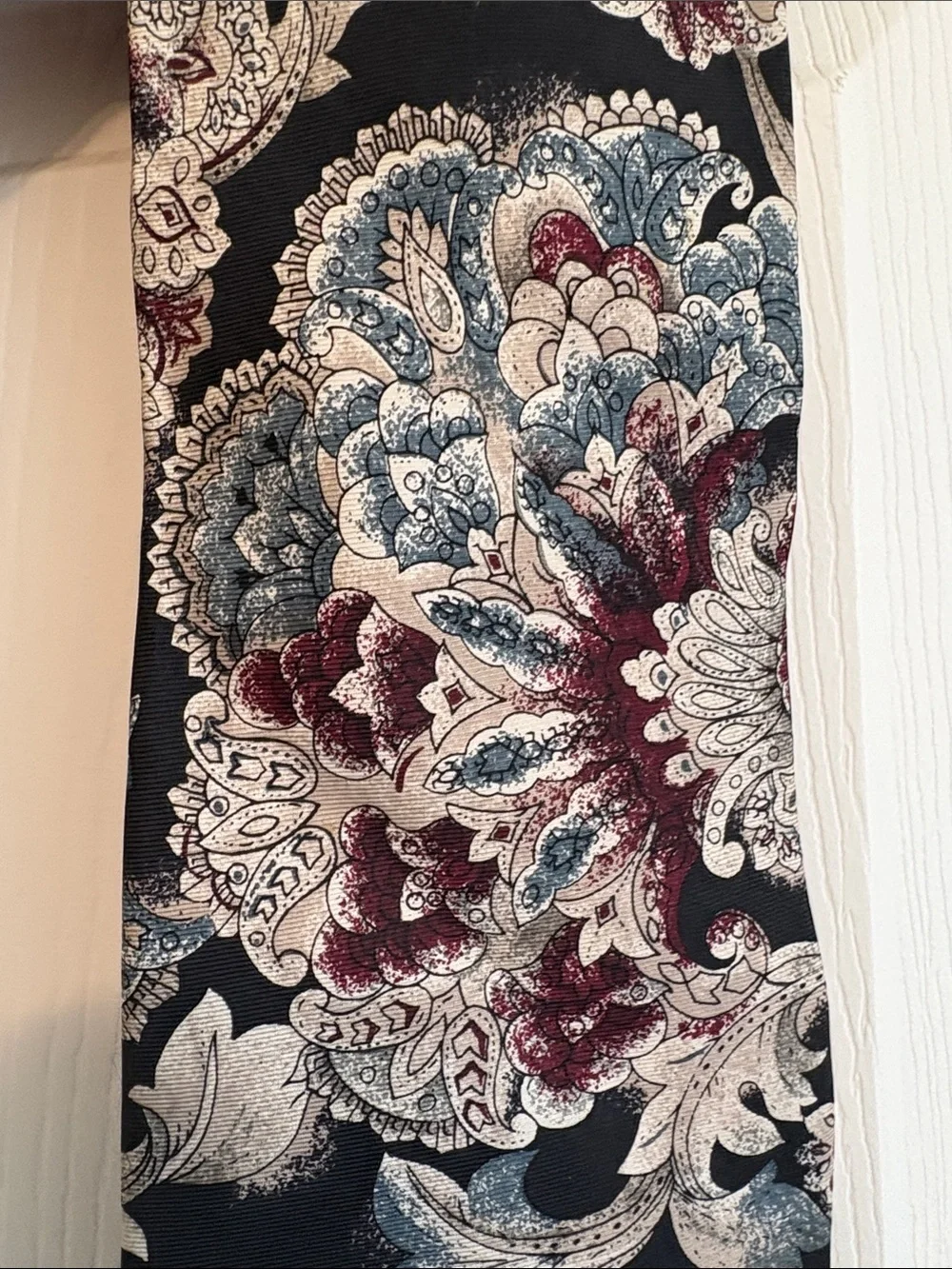 Hunting Horn Discontinued Paisley Floral Tie in Black, Burgundy & Blue 100% Silk